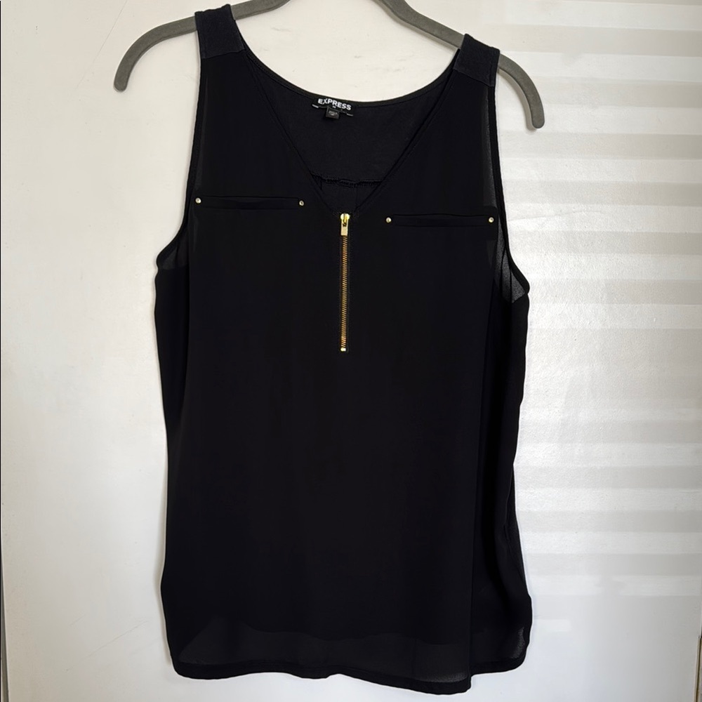 Express Black Sleeveless Top with Gold Zipper